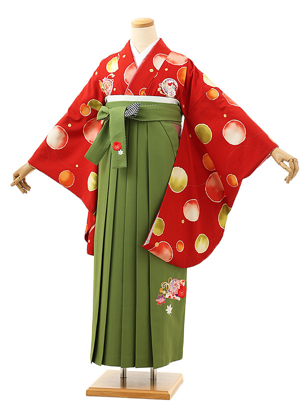 卒業袴1594赤ドット刺繍まりxグリーン