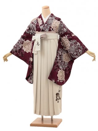 卒業袴1787 そしてゆめ 東洋牡丹(葡萄色)×椿刺繍(白)