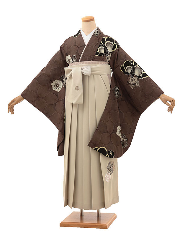卒業袴1791 JAPANSTYLE 西洋の梅(茶)×花丸刺繍(ﾍﾞｰｼﾞｭ)