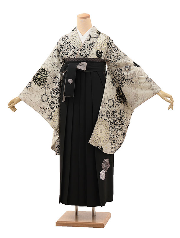 卒業袴1794 JAPANSTYLE 切子菊(クリーム)×切子と花丸刺繍(黒)
