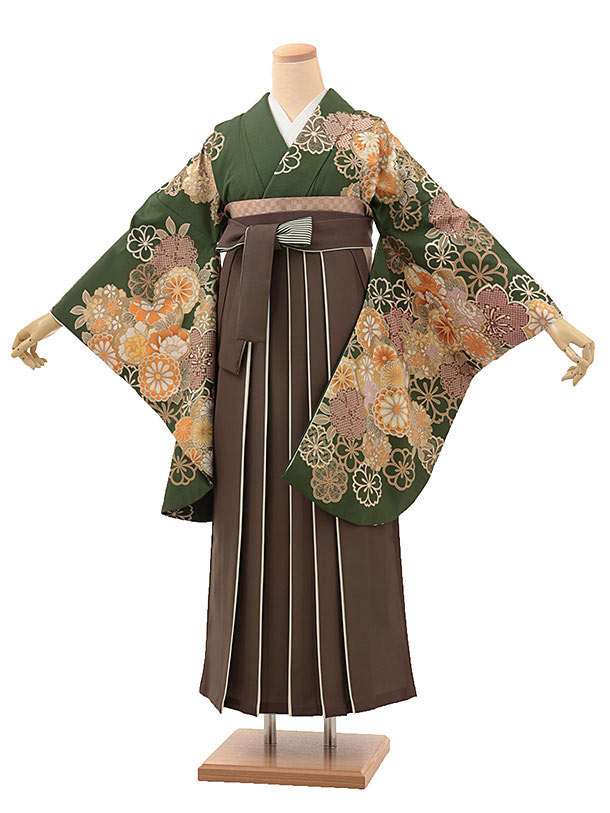 卒業袴1904 グリーン桜菊×茶アイボリー