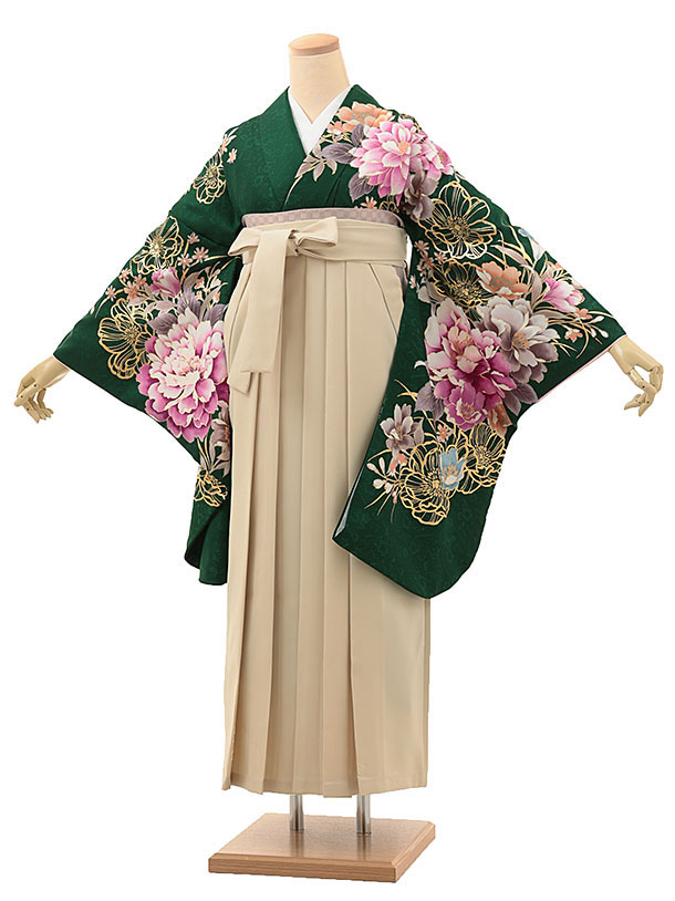 卒業袴1913 グリーン牡丹×アイボリー