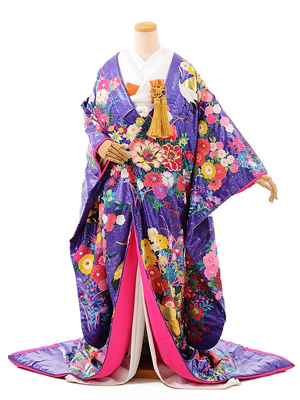 色打掛ﾚﾝﾀﾙ207u手描友禅紫地吉寿爛漫 | 着物レンタルの京都かしいしょう