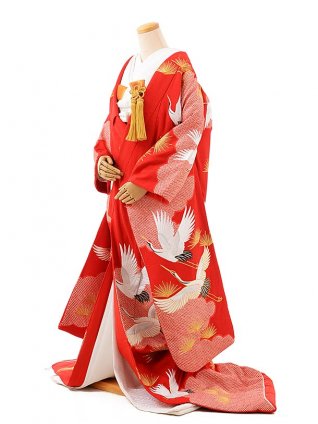 色打掛ﾚﾝﾀﾙ224u赤かのこ雲取に松鶴 | 着物レンタルの京都かしいしょう