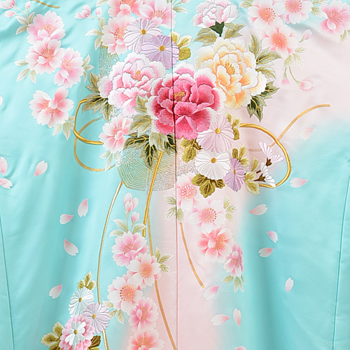 色打掛251水色八重桜牡丹 | 着物レンタルの京都かしいしょう