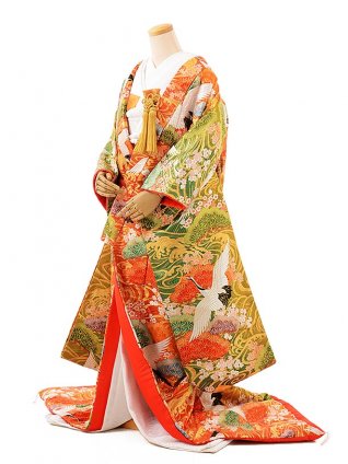 色打掛ﾚﾝﾀﾙ波に彩松飛鶴文様   着物レンタルの京都かしいしょう