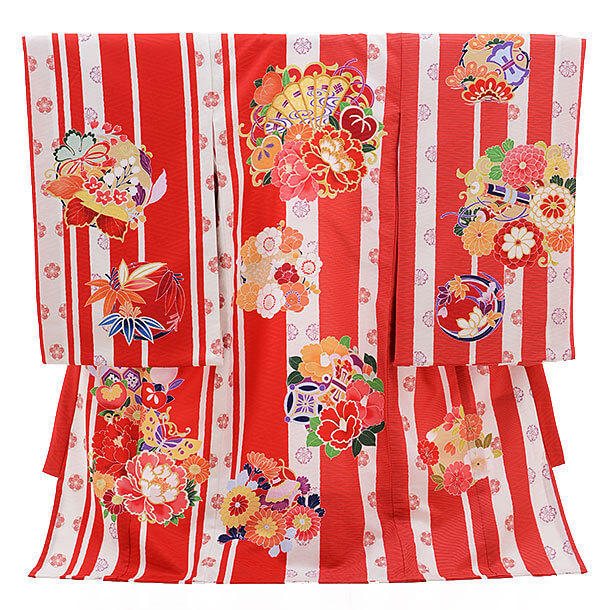 女児産着 お宮参り レンタル 1375 赤地 のしに花 | 着物レンタルの京都かしいしょう