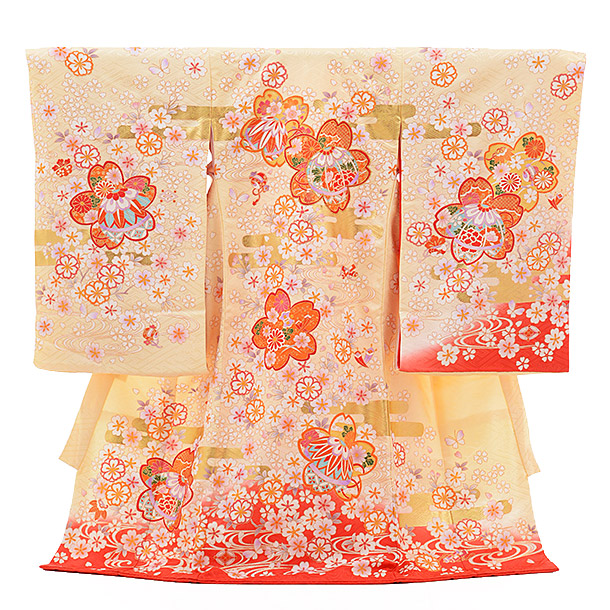 高級正絹産着レンタル 女の子(お宮参り)1231 ｸﾘｰﾑ 桜づくし | 着物レンタルの京都かしいしょう