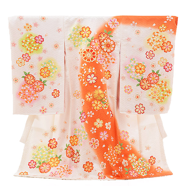 産着レンタル 女の子(お宮参り)1233 白×ｵﾚﾝｼﾞ 桜 | 着物レンタルの京都