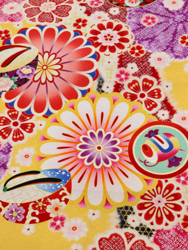 女児産着 お宮参り レンタル 正絹 1519 山吹色 古典柄に花とぽっくり | 着物レンタルの京都かしいしょう
