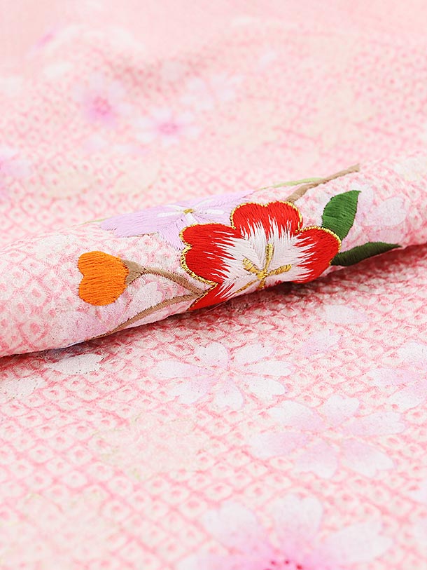 高級正絹産着女の子 お宮参り 正絹 1594 ﾋﾟﾝｸﾗﾒ 絞り桜 鞠刺繍 | 着物