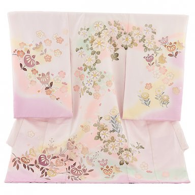 女児産着 お宮参り レンタル2774【高級正絹】薄ピンク 菊 桜橘