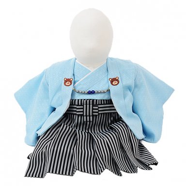 男児【100日～１歳用】 0056  水色紋付羽織袴セット/一体型