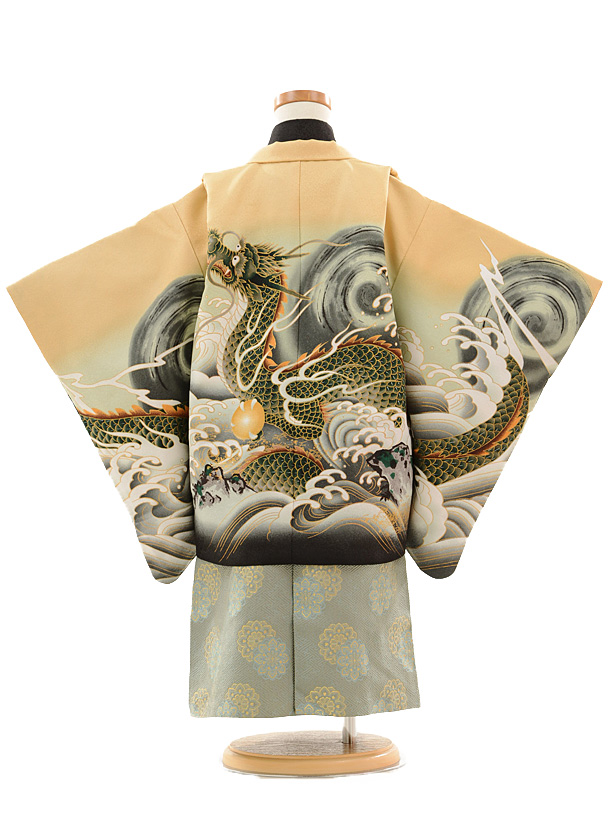 かんたん七五三(3歳男袴)0298 からし 龍×ｸﾞﾘｰﾝｸﾞﾚｰ | 着物レンタルの京都かしいしょう