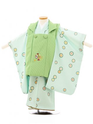 七五三レンタル(3歳男児被布)2649グリーン縞刺繍小槌xグリーン市松丸紋