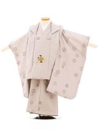 七五三レンタル(3歳男児被布)2651モカ茶縞刺繍小槌xモカ茶市松丸紋