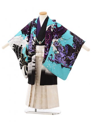 七五三レンタル(5歳男の子袴)5580ブルー地紫龍×白袴 | 着物レンタルの 