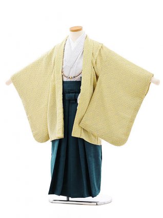 七五三レンタル(5歳男袴)5805黄色小紋xブルーグリーン袴