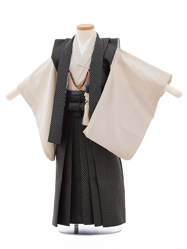 七五三レンタル(3歳男袴)F253 黒袖なし羽織 ﾍﾞｰｼﾞｭ着物
