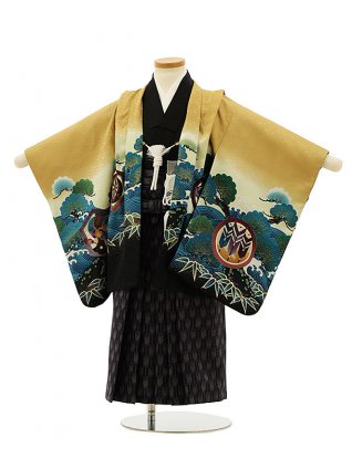 七五三レンタル(3歳,4歳男袴)F590からし色松にかぶとx紺袴