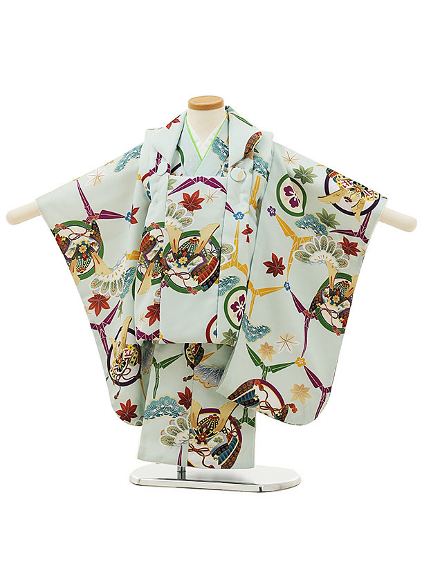 七五三レンタル(3歳男児被布)W062水色松に丸紋兜