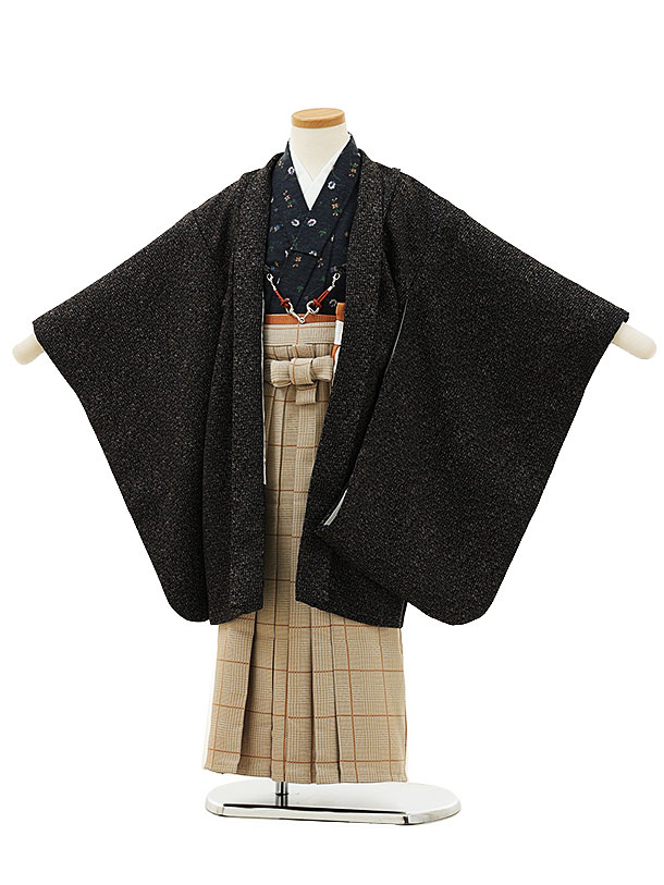 七五三レンタル(5歳男袴)X163黒茶ツィードxベージュチェック袴