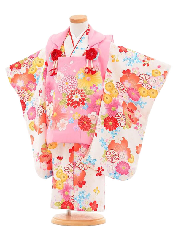 七五三(3歳女子被布) 3533 白×黒白 市松 | 着物レンタルの京都かしいしょう