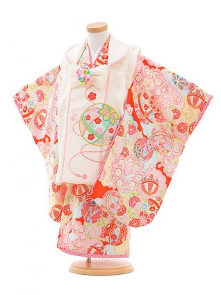 七五三(3歳女の子被布)3268 乙葉 鞠ｵﾌ白 | 着物レンタルの京都 