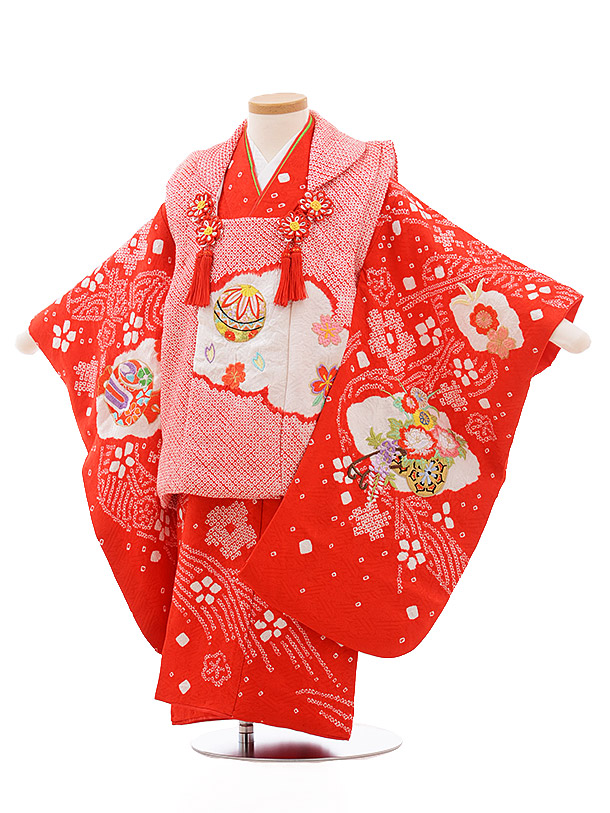七五三(3歳女子被布) 3510 赤 絞り 刺繍 | 着物レンタルの京都かしいしょう