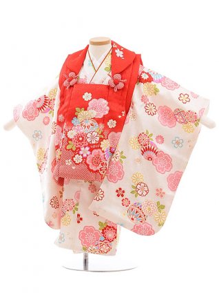 七五三(2.3歳女被布)3648 正絹 赤×白地 花まり | 着物レンタルの京都 