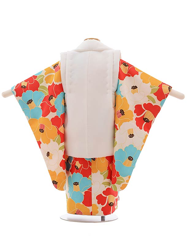 七五三(3歳女被布)3674 白×ｸﾘｰﾑ地 多色椿 | 着物レンタルの京都かしいしょう