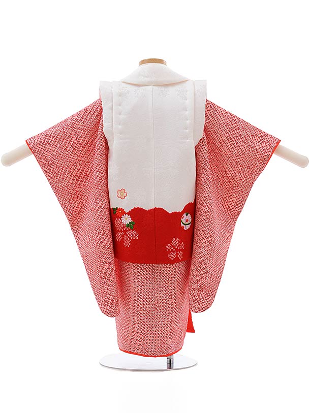 七五三レンタル(3歳女児被布)3684 高級正絹 白赤×赤総絞り | 着物 