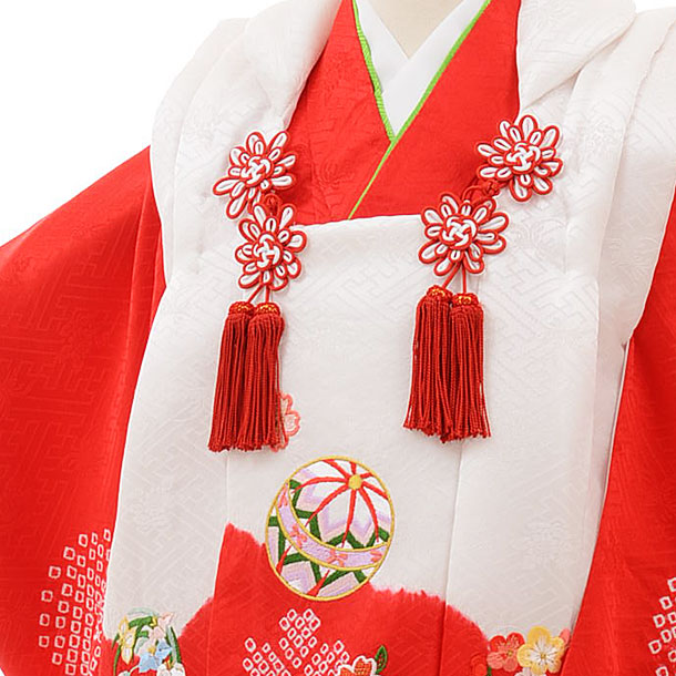 七五三レンタル(3歳女の子被布)3692 正絹 白赤まりx赤刺繍 | 着物