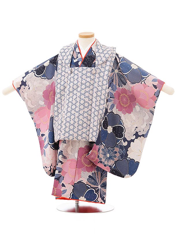 七五三レンタル(3歳女児被布)3789 KAGURAﾈｲﾋﾞｰ×菊に花 | 着物レンタルの京都かしいしょう