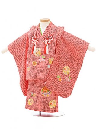 七五三レンタル(2歳女児被布)3806正絹赤総絞り桜まり刺繍 | 着物 