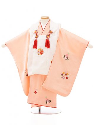 七五三(3歳女児被布)正絹 3867式部浪漫 白xピンク刺繍花