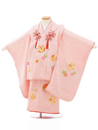 七五三(3歳女児被布)正絹 3885ピンク地絞り桜鞠刺繍
