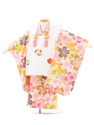 七五三レンタル(3歳女児被布)3945白地刺繍梅桜xうすグリーン桜
