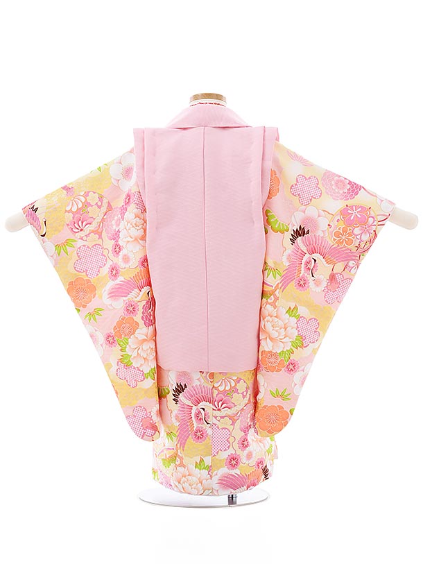 七五三レンタル(3歳女児被布)3990式部浪漫 ピンクxピンク雲取り鶴 | 着物レンタルの京都かしいしょう
