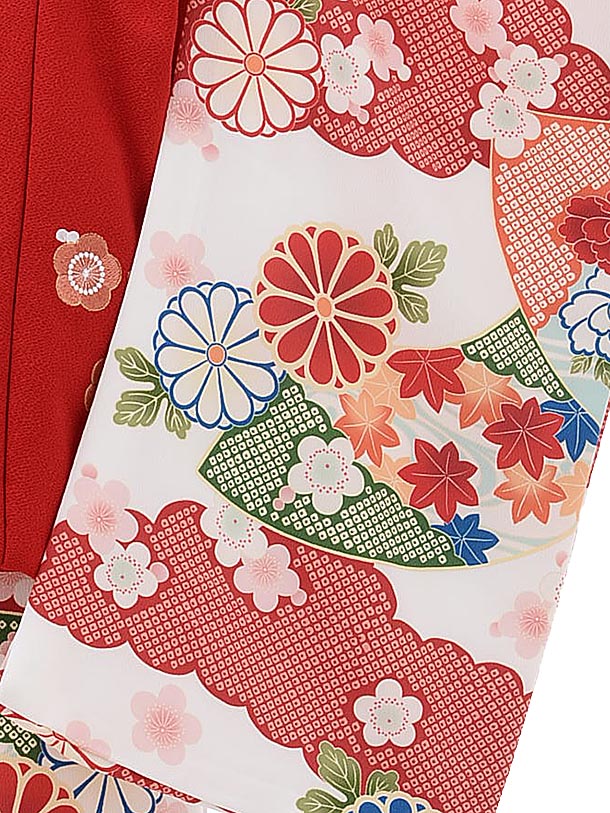 七五三レンタル(3歳女児被布)4008 蒼 赤刺繍菊梅x白地古典花 | 着物レンタルの京都かしいしょう