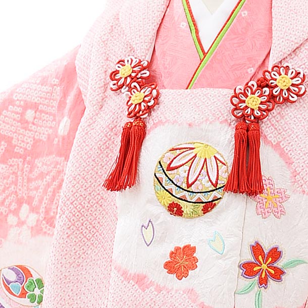 七五三レンタル(3歳女児被布)4037【正絹】ピンク絞りまり刺繍桜 | 着物 