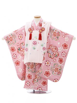 七五三レンタル(3歳女児被布)4045【正絹】薄ピンク刺繍まりxピンク桜