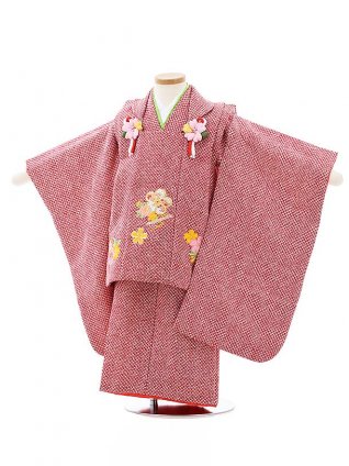 七五三レンタル(3歳女児被布)4050赤疋田調刺繍梅桜xピンク