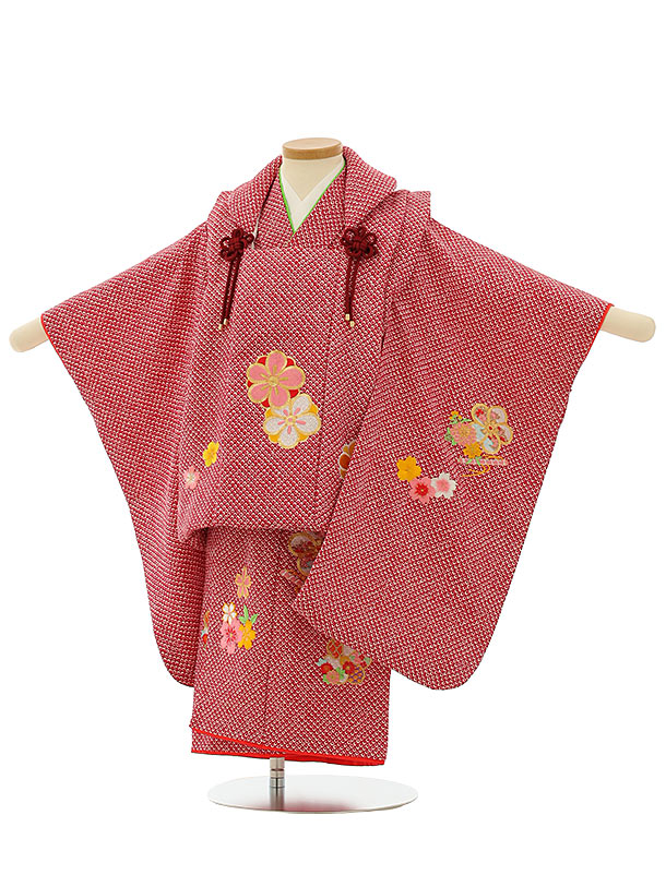 七五三レンタル(3歳女児被布)4100赤地疋田調刺繍梅桜