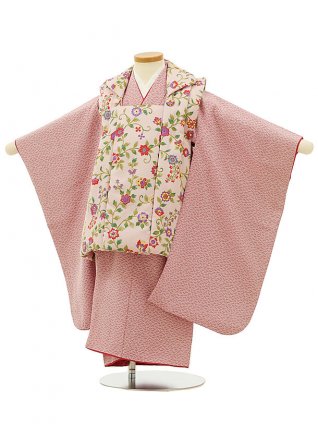 七五三レンタル(3歳女児被布)【正絹】4166ピンク花xパープル小紋