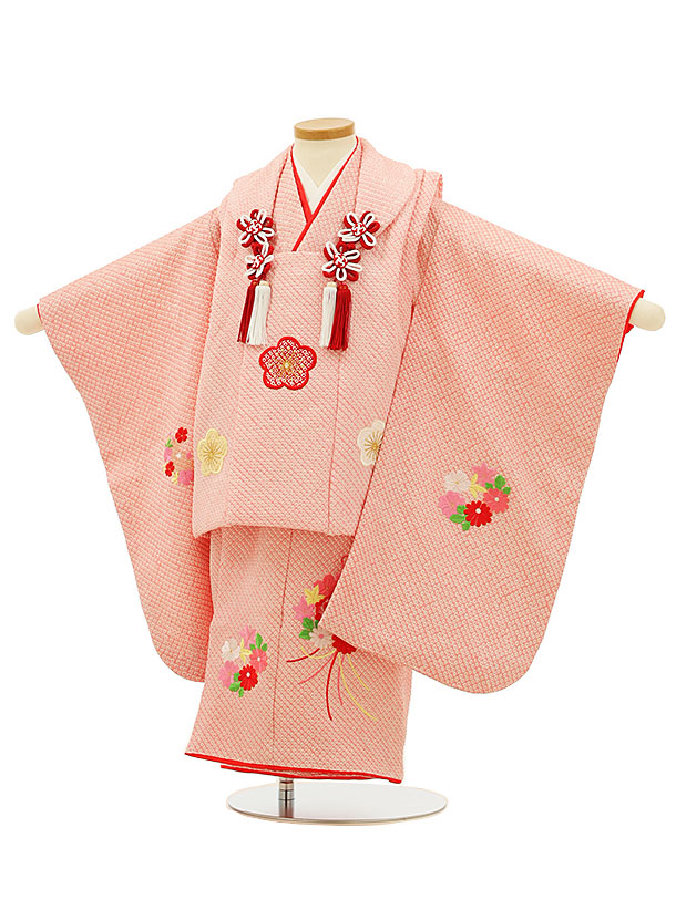 七五三(3歳女児被布)【高級正絹】4177ピンク絞り刺繍梅xピンク絞り刺繍 
