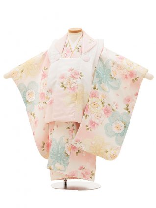 七五三レンタル(3歳女児被布)4504 白×ピンク 八重桜