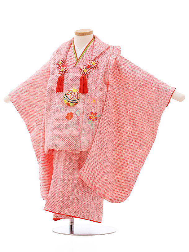 七五三レンタル(3歳女児被布)4540【正絹】ピンク絞り 刺繍鞠