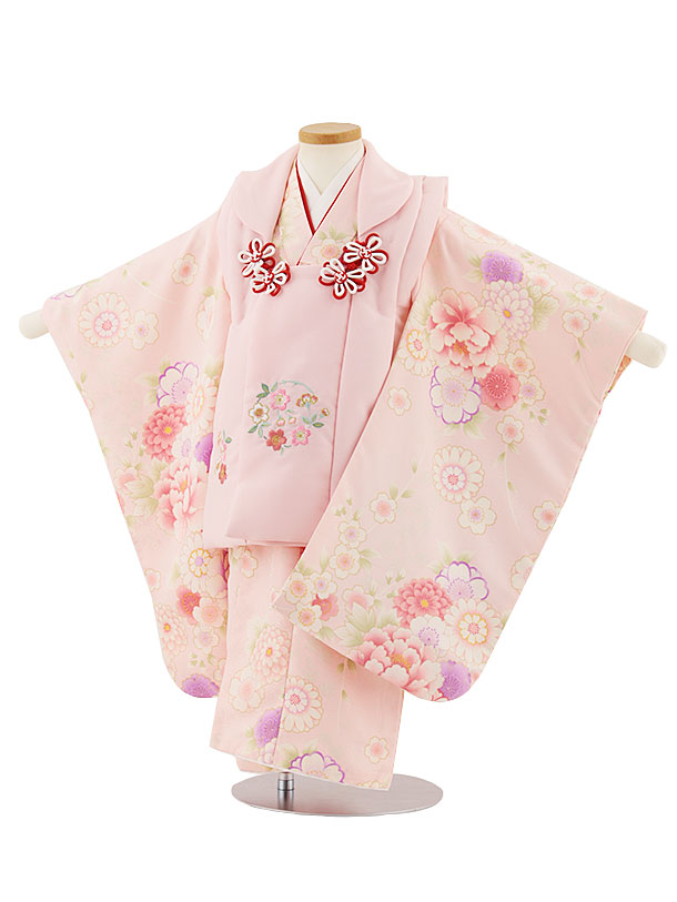 七五三レンタル(3歳女児被布)4671 ピンク刺繍桜×菊桜牡丹