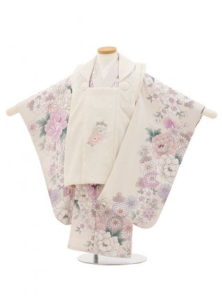七五三レンタル(3歳女児被布)4776 アイボリー×薄ベージュ牡丹
